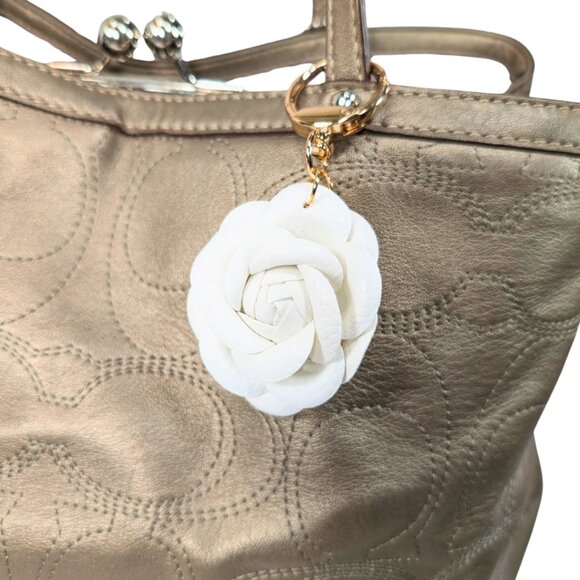 Handbags - White Leather Rose Coin Bag Charm Key Chain